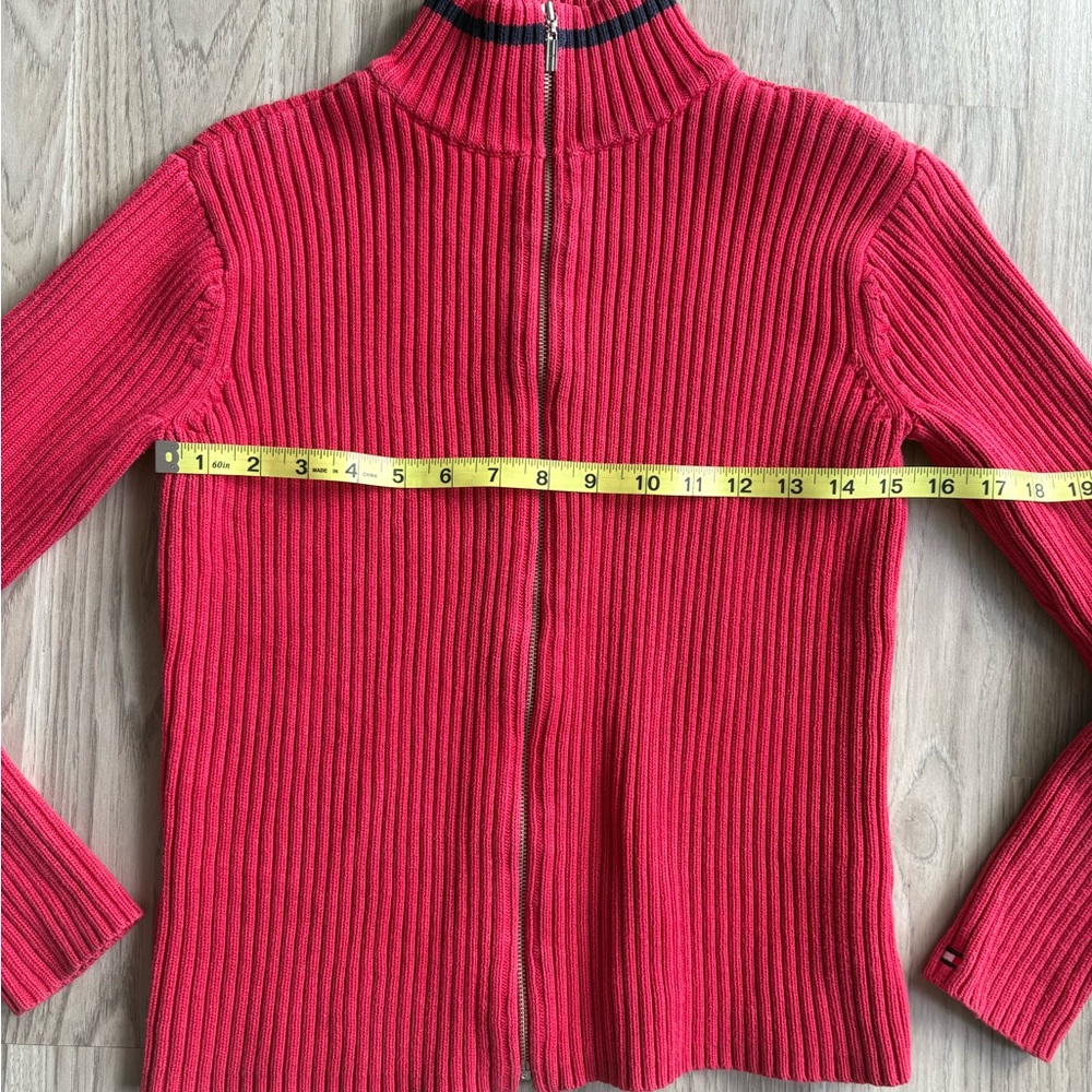 Tommy Hilfiger Red Ribbed Turtleneck Sweater Full Zip Sweater - Picture 4 of 5